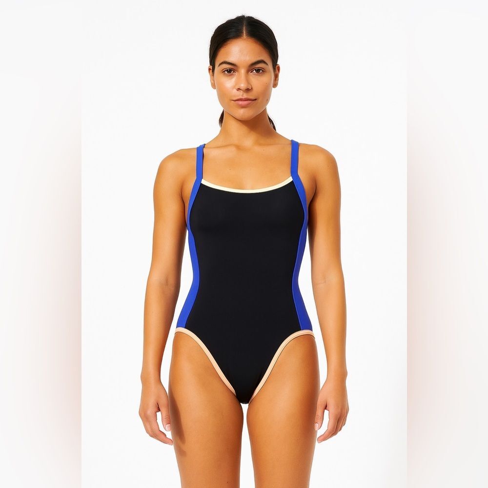 NEW L*Space Maniac One-Piece Swimsuit Size Small Black Blue Colorblock
